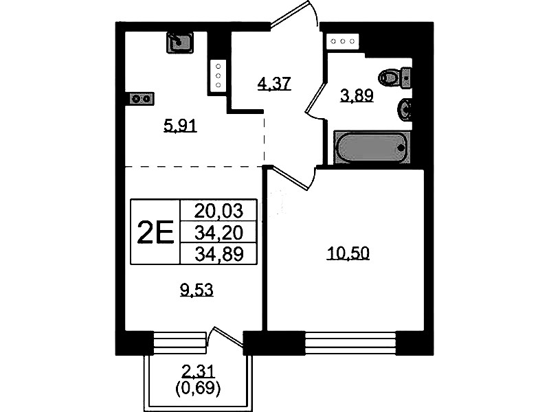 1-комнатная квартира 34.89 м², 8/8 эт., ЖК «Живи! В Рыбацком»
